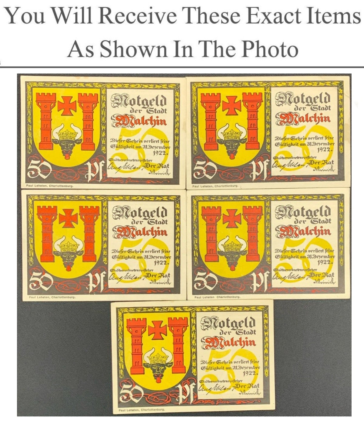 Germany Notgeld MALCHIN 50 Pfennig 1922 Set 5 pcs