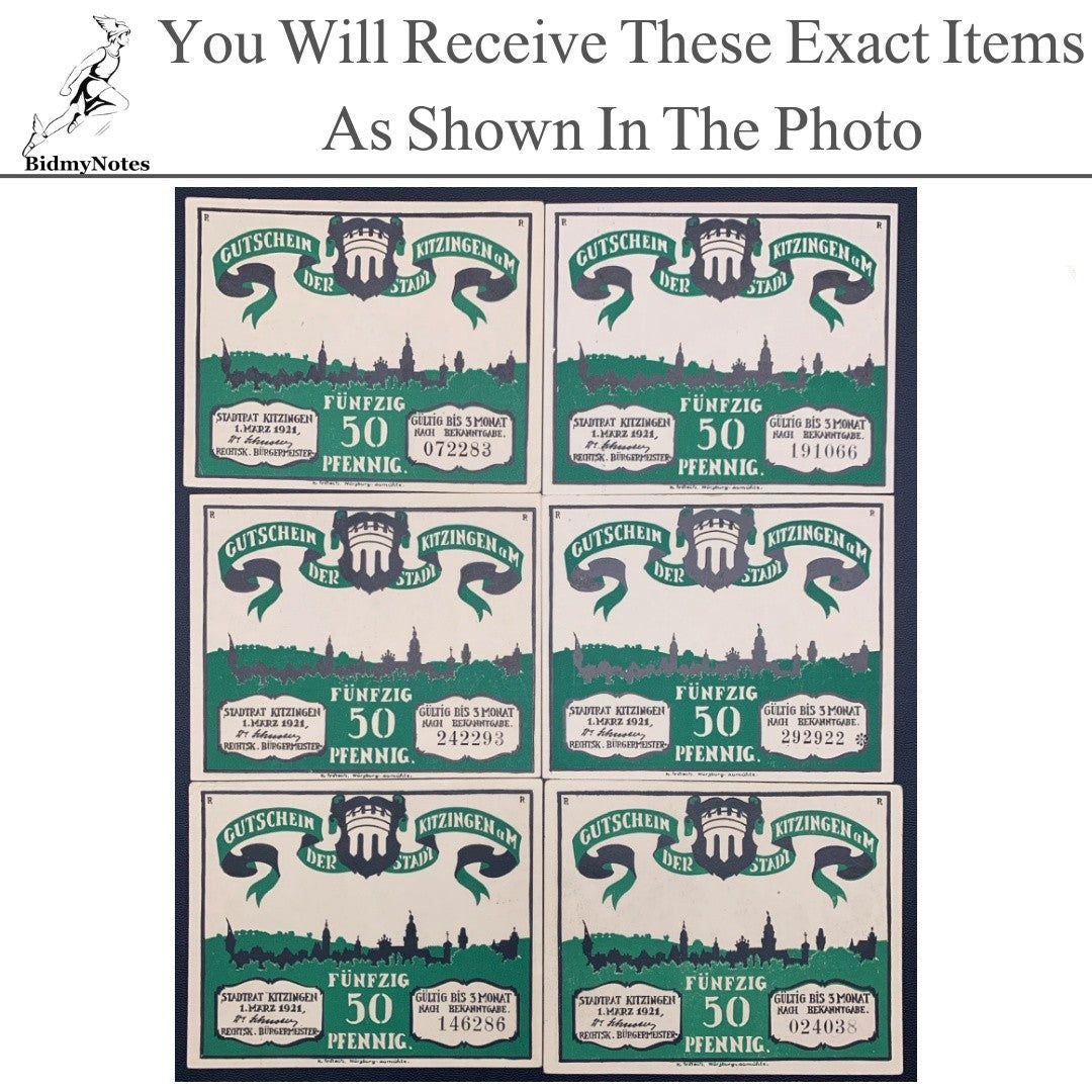 Germany Notgeld KITZINGGN 50 Pfennig 1921 Set 6 pcs