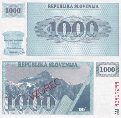 Slovenia 1000 Tolarjev 1992 P 9b UNC SPECIMEN 1/10 Bundle Lot 10 pcs