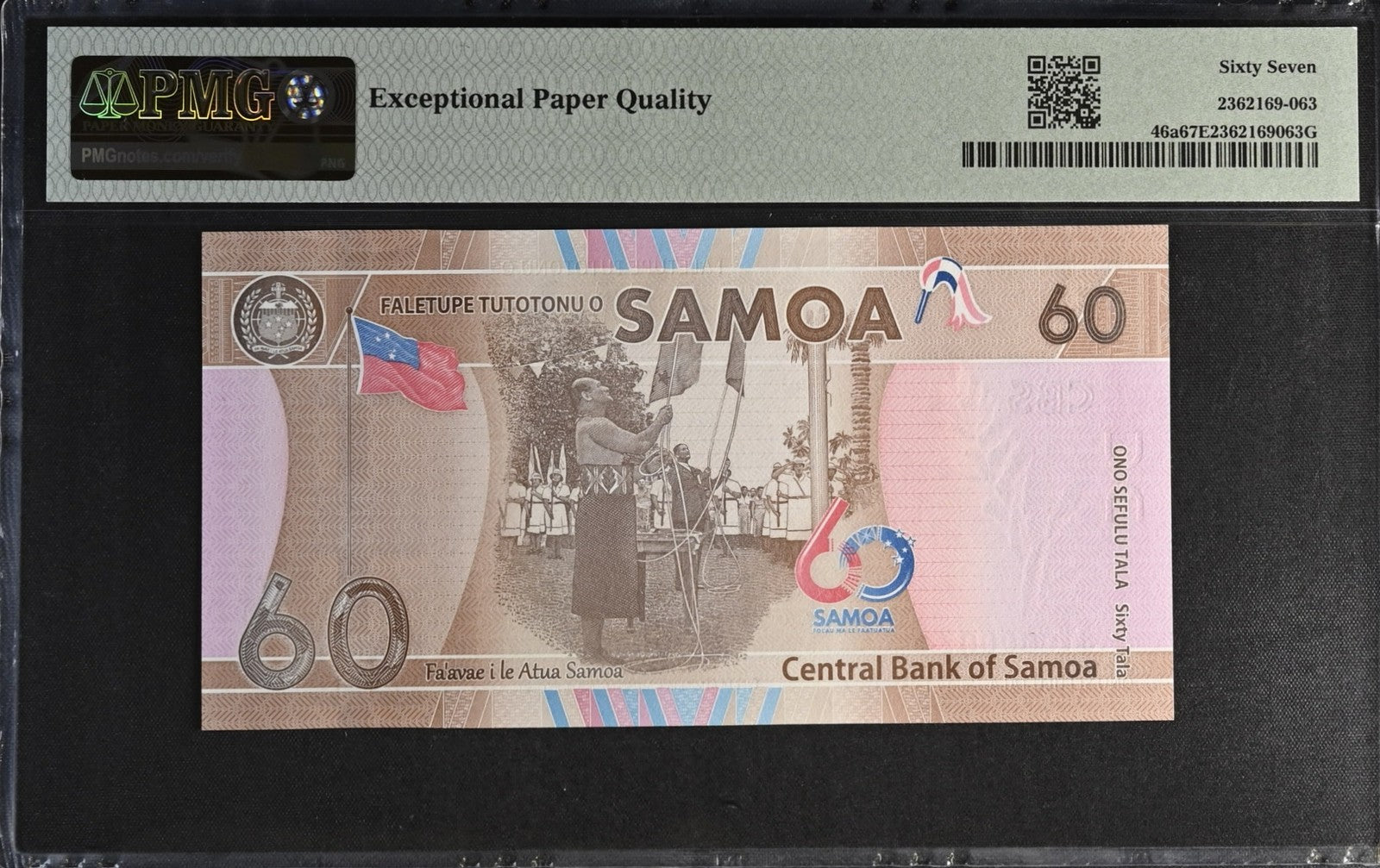 Samoa COMM. 60 Tala ND (2023) P 46a UNC PMG 67 EPQ LOW S/N 0000074 3rd TOP POP