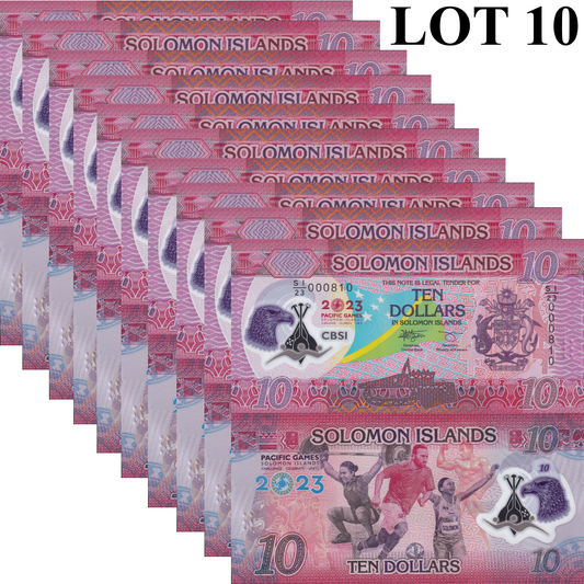 Solomon Islands 10 Dollars 2023 P 39 Polymer UNC COMM. LOW S/N 000XXX Lot 10 p