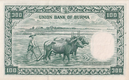 Myanmar Burma 100 Kyats ND 1958 P 51 UNC MINOR FOXING WITH HOLE