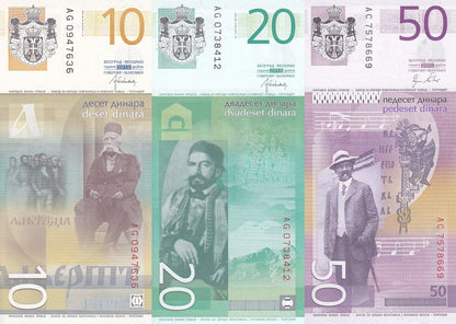Serbia 10 20 50 Dinara 2011-2013 P 54b 55b 56a UNC Set 3 pcs