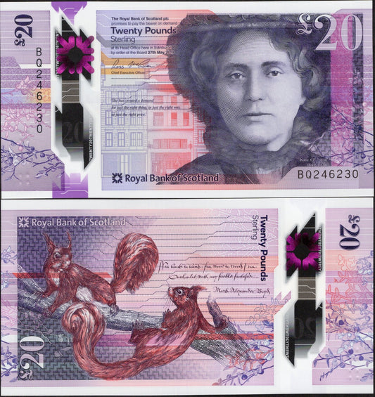 Scotland 20 Pounds Sterling 2019 P 372 Polymer UNC The Royal Bank Scotland Plc
