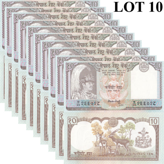 Nepal 10 Rupees 1990-1995 P 31a2 UNC MINOR FOXING 1/10 Bundle Lot 10 pcs