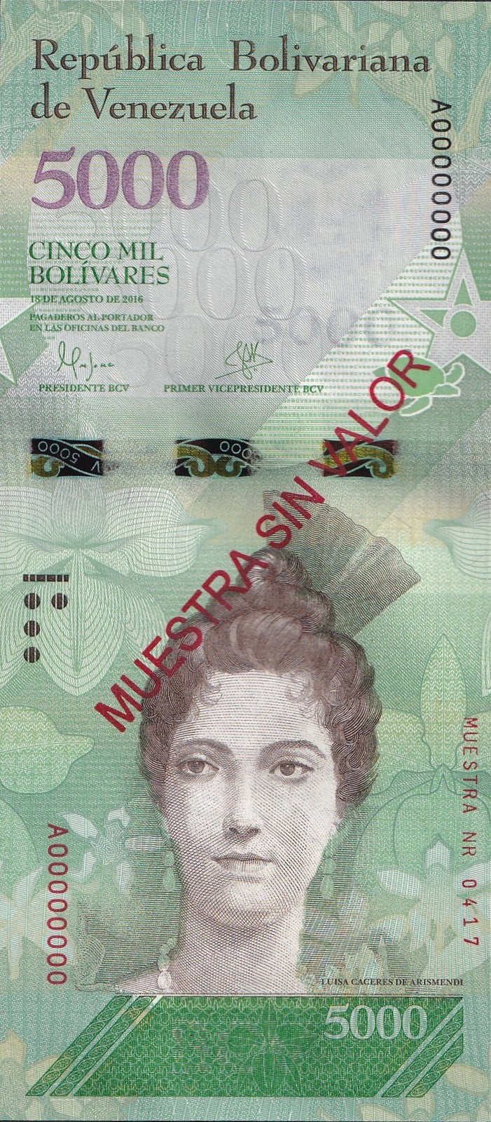 Venezuela 5000 Bolivars 2016 P 97 UNC SPECIMEN