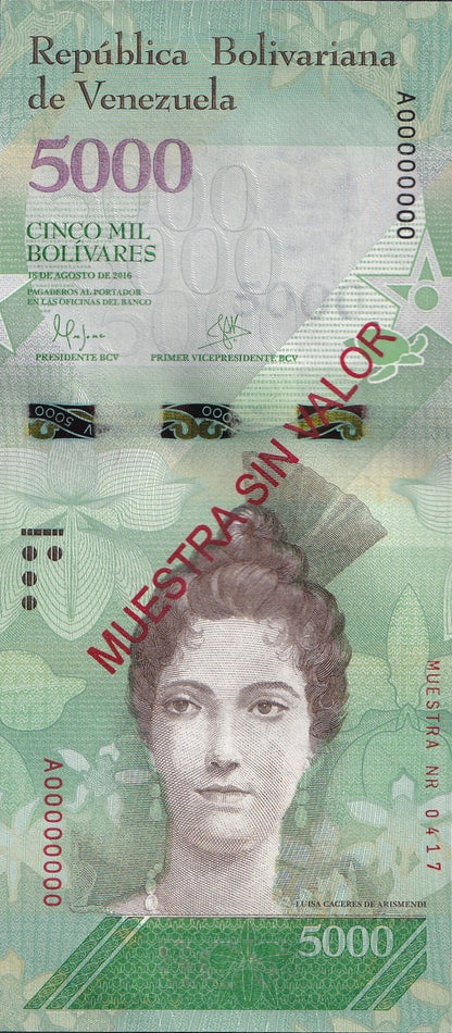 Venezuela 5000 Bolivars 2016 P 97 UNC SPECIMEN