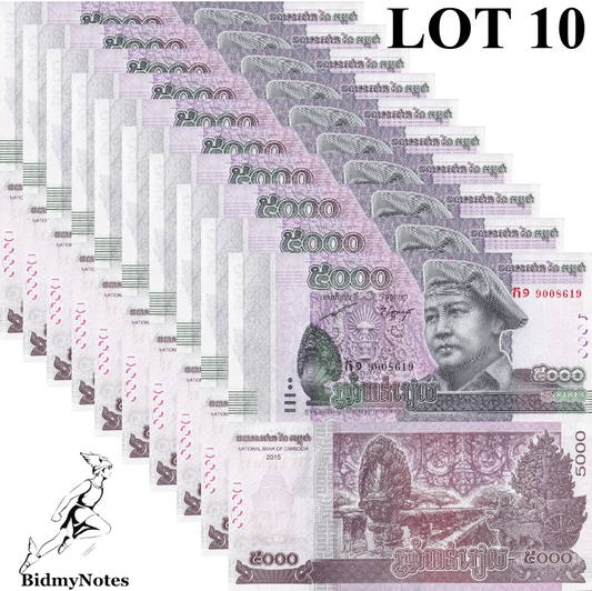 Cambodia 5000 Riels 2015 P 68 UNC 1/10 Bundle LOT 10 pcs