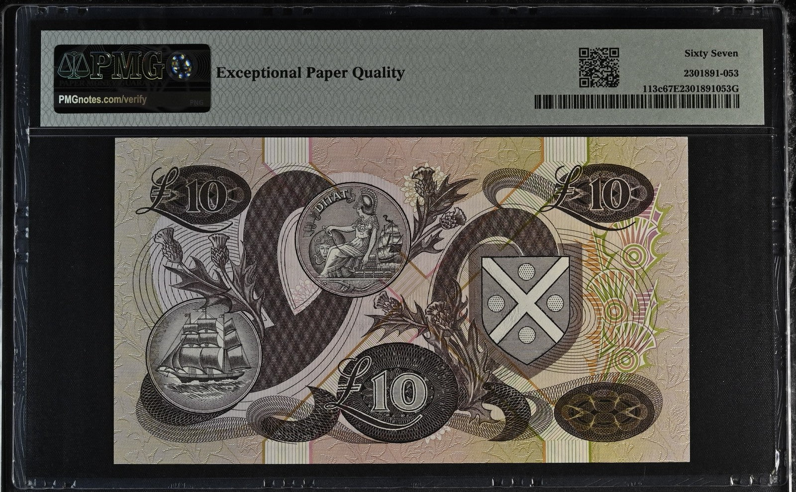 Scotland Bank of Scotland 10 Pounds 1981-87 P 113c UNC PMG 67 EPQ TOP POP