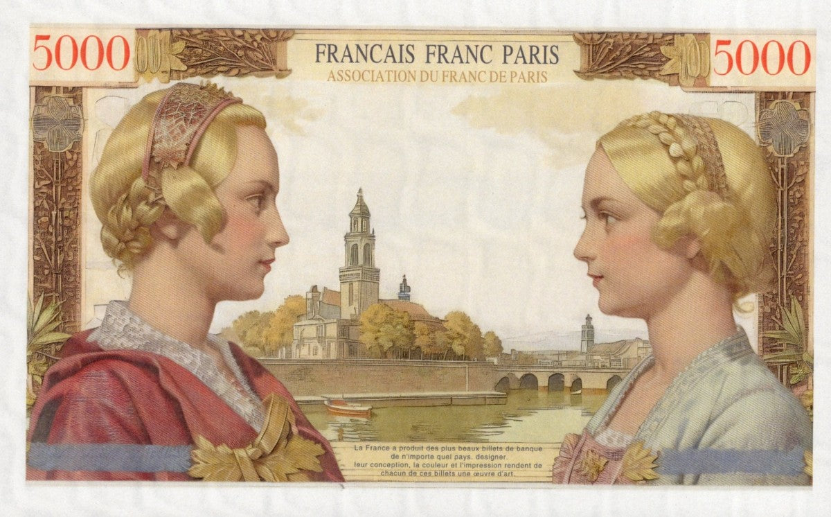 French TEST NOTE 5000 Francs Oil Painting Style Commemorative Banknote UNC