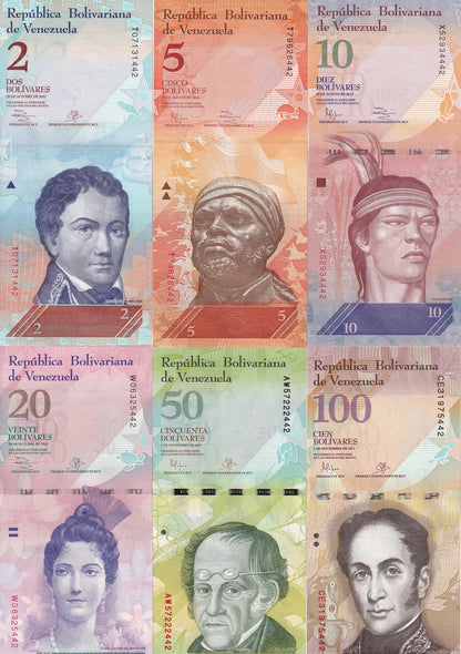 Venezuela 2 5 10 20 50 100 Bolivares 2013-2015 P 88 89 90 91 92 93 UNC Set 6 pcs
