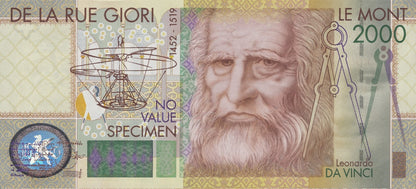 De La Rue Giori 2000 Specimen Overprint S/N ERROR Leonardo Da Vinc No.Type 1 UNC