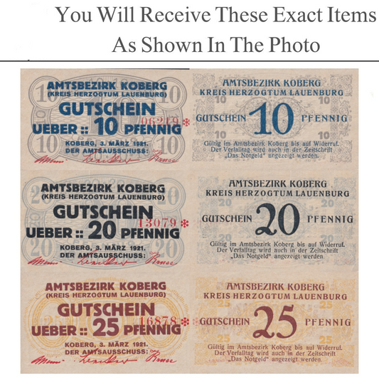 Germany Notgeld KOBERG 10 20 25 Pfennig 1921 Set 3 pcs