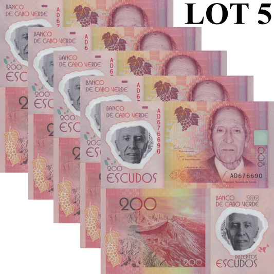 Cape Verde Cabo Verde 200 Escudos 2014 P 71 Polymer UNC 1/20 Bundle Lot 5 pcs