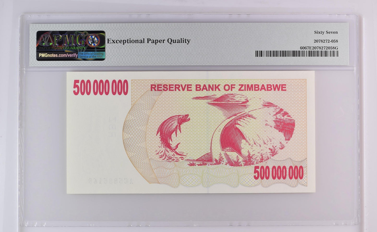 Zimbabwe Reserve Bank 500 Million Dollars 2008 P 60 UNC PMG 67 EPQ 2nd TOP POP
