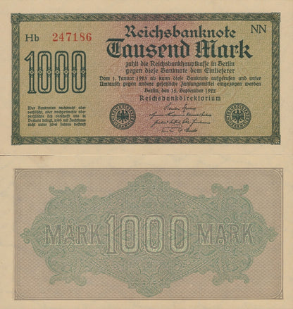 Germany 1000 Mark 1922 P 76 UNC