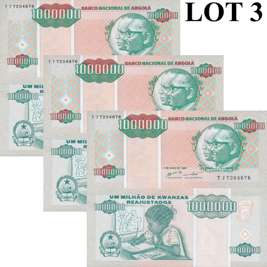 Angola 1000000 Kwanzas Reajustados 1995 P 141 UNC LOT 3 pcs