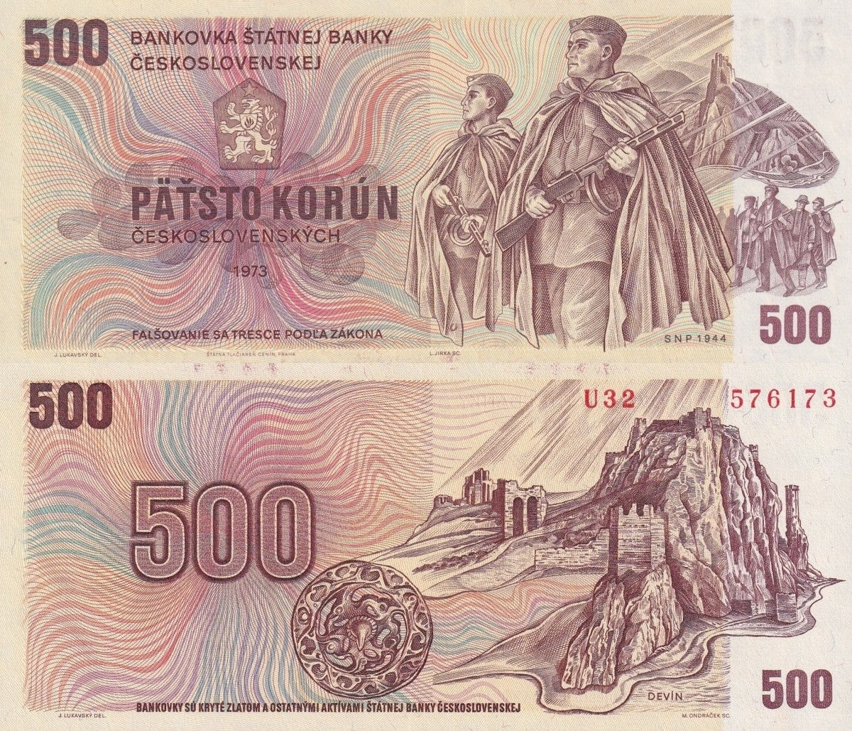 Czechoslovakia 500 Korun 1973 P 93a UNC Serial U First Prefix