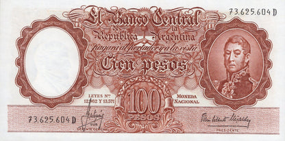 Argentina 100 Pesos 1957-1966 P 272(7) UNC