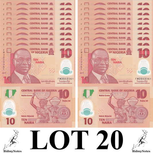 Nigeria 10 Naira 2019 P 39 Polymer UNC 1/5 Bundle LOT 20 pcs