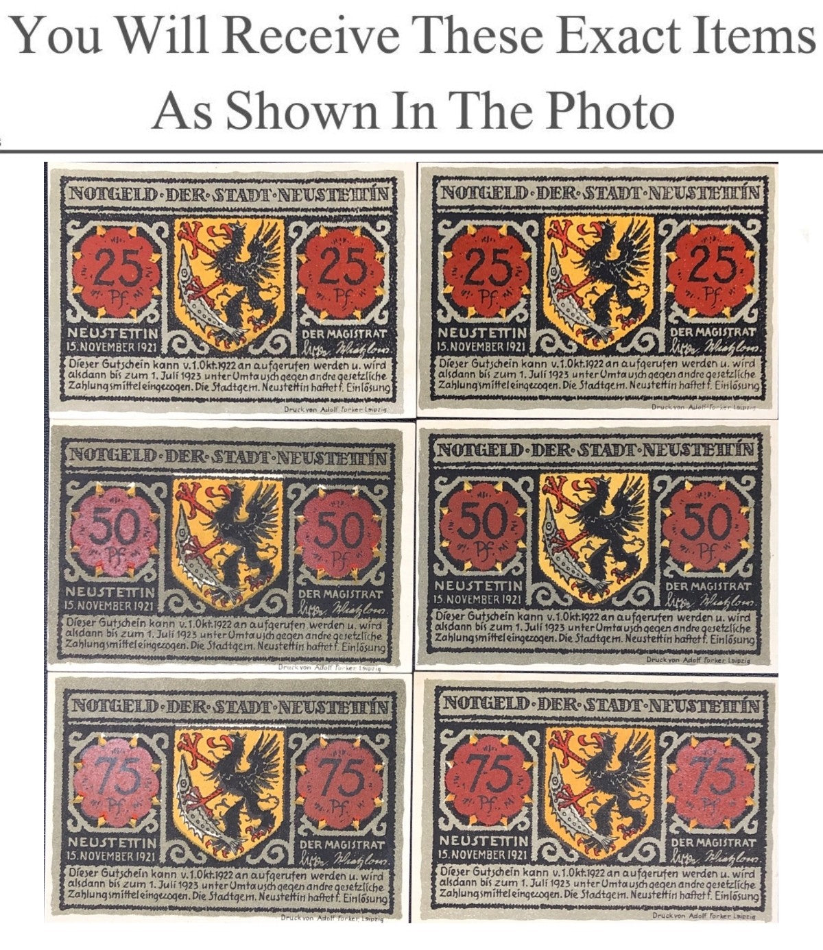 Germany Notgeld NEUSTETIN 25 50 75  Pfennig 1921 Full Set 6 pcs