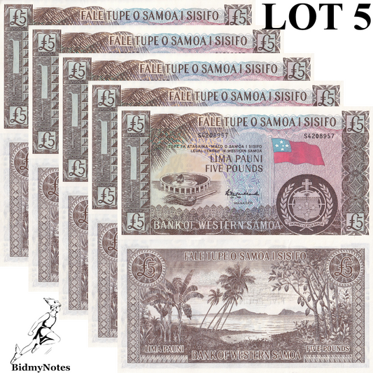 Western Samoa 5 Pounds 1963 / 2020 P 15CS UNC 1/20 Bundle LOT 5 pcs