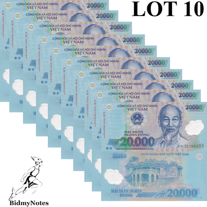 Viet Nam Vietnam 20000 Dong 2022 P 120 Polymer UNC 1/10 Bundle LOT 10 pcs