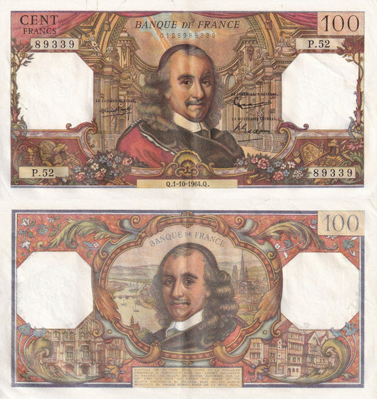 France 100 Francs 1964 P 149a EF W/HOLE 