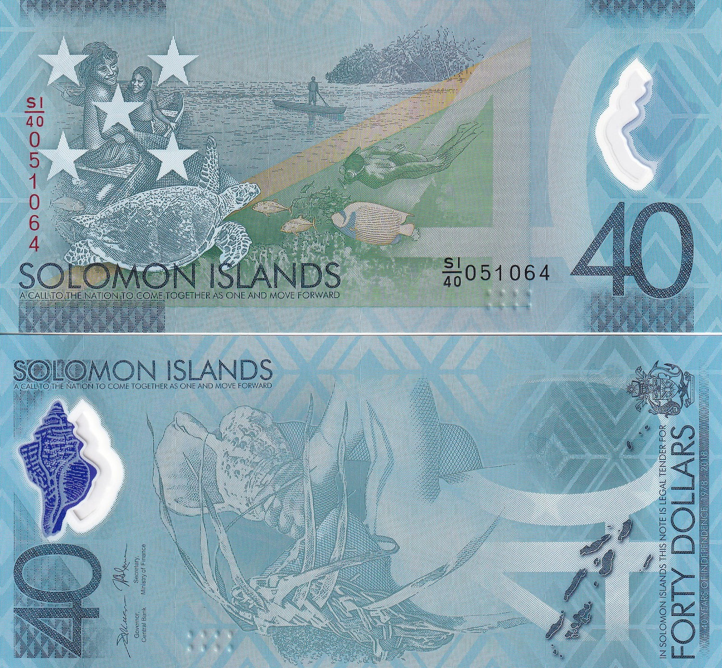 Solomon Islands 40 Dollars 2018 P 37 Polymer UNC  Commemorative 40th Anniv.
