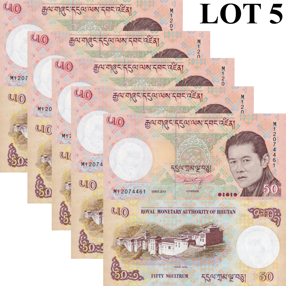 Bhutan 50 Ngultrum 2013 P 31b UNC 1/20 Bundle Lot 5 pcs