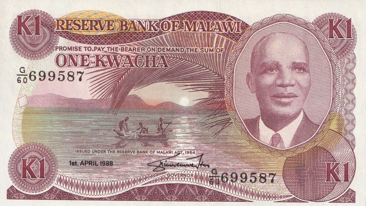 Malawi 1 Kwacha 1988 P 19b UNC FOXING