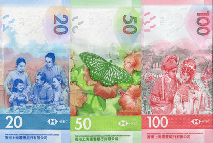 Hong Kong 20 50 100 Dollars 2018 2020 P 218 219 220 UNC HSBC Set 3 pcs