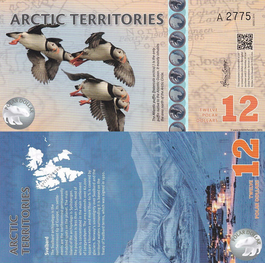 Arctic Territories 12 Dollars 2014  Puffins UNC Series A Polymer