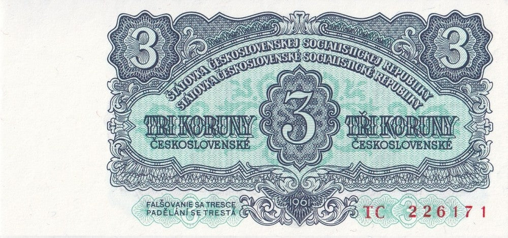 Czechoslovakia 3 Koruny Ceskoslovenske 1961 P 81a UNC