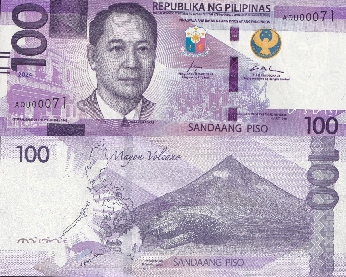 Philippines 100 Piso 2024 P 232A UNC Consecutive Lot 10 pcs LOW S/N 71-80