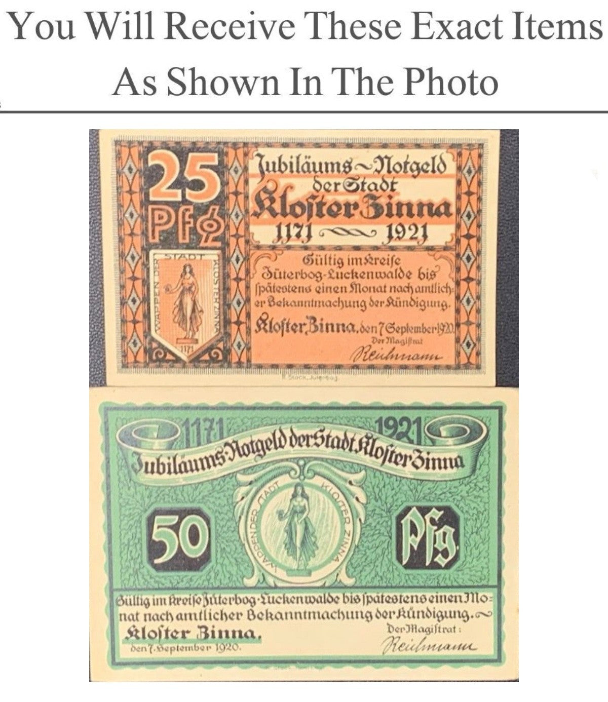 Germany Notgeld KLOSTER ZINNA 25 50 Pfennig 1920 Full Set 2 pcs