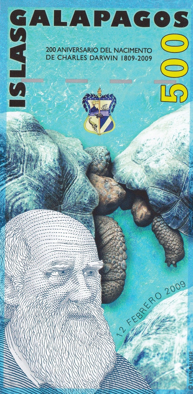 Galapagos Islands 500 Sucres 2009 Charles Darwin Test Note UNC COMM. Type 1