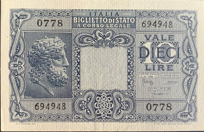 Italy Ministero del Tesoro 10 Lire 1944 P 32 UNC