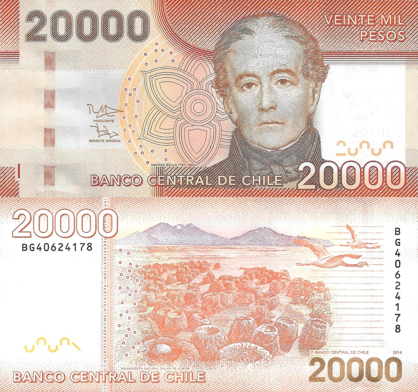 Chile 20000 Pesos 2014 P 165e UNC