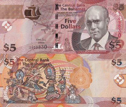 Bahamas 5 Dollars 2013 P 72A UNC