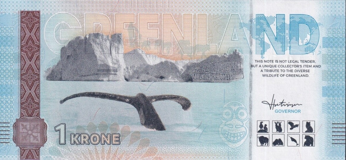 Greenland Souvenir Note 1 Krone Atlantic Puffin UNC Test Note