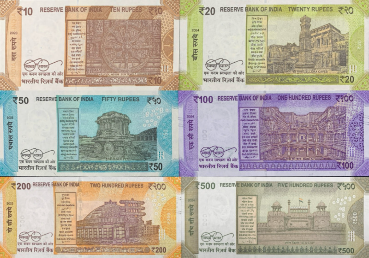India 10 20 50-500 2022-2024 P 109-114 UNC Matching LOW No. 0000XX Set 6 Lot 5