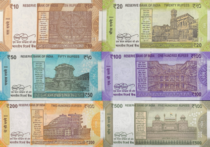 India 10 20 50-500 2022-2024 P 109-114 UNC Matching LOW No. 0000XX Set 6 Lot 5