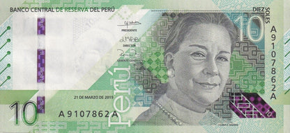 Peru 10 Soles 2019 P 196 UNC A-A Prefix