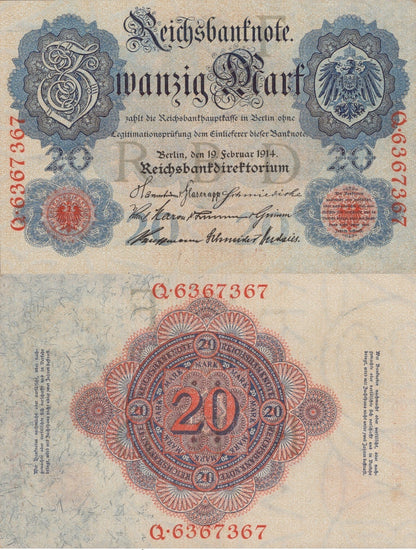 Germany Reichsbank 20 Mark 1914 P 46b UNC