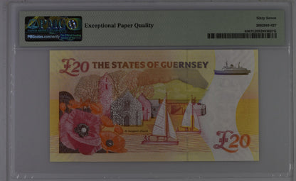 Guernsey Commemorative 20 Pounds 2018 P 63 LOW S/N 00XXXX UNC PMG 67 EPQ