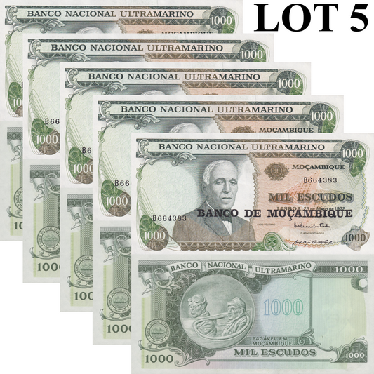 Mozambique 1000 Escudos 1972 (1976) P 119 UNC 1/20 Bundle Lot 5 pcs