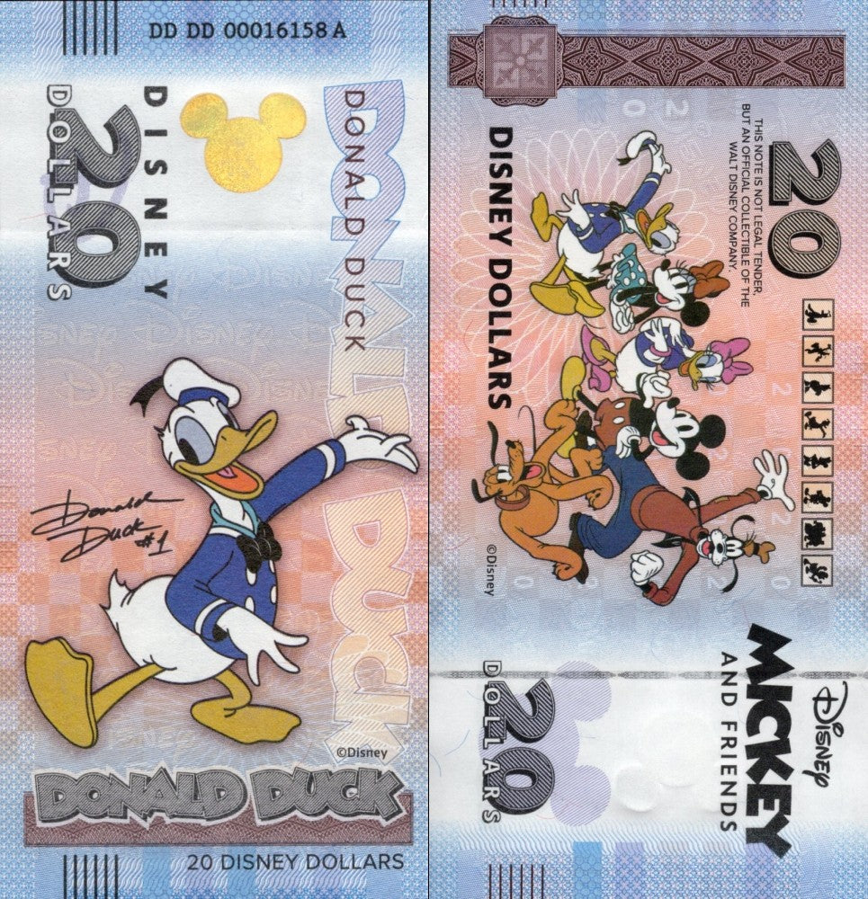 Disney Official Mickey Mouse & Frinds 20 Dollars 2025 Donald Duck UNC W/F