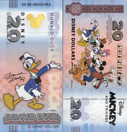 Disney Official Mickey Mouse & Frinds 20 Dollars 2025 Donald Duck UNC W/F
