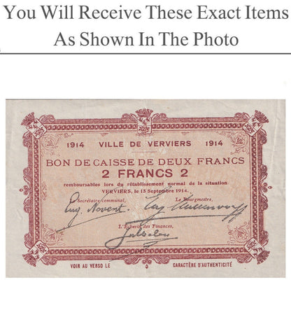 Belgium Notgeld VERVIERS 2 Francs 1914